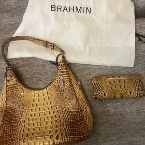 Brahmin Brown Crocodile Embossed Hobo Bag and Wallet